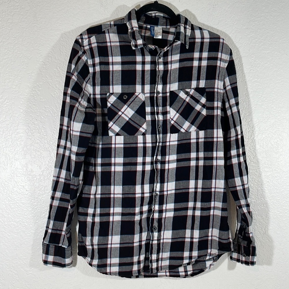 H&M DIVIDED Plaid Button Front Long Sleeve Cotton Shirt Size Small